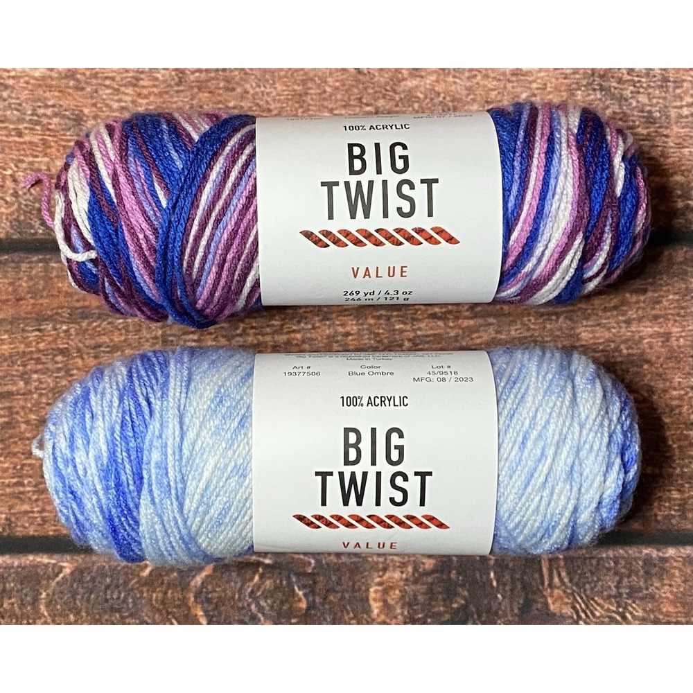 Big Twist Value  100% Acrylic Yarn (Lot  of 2) 4.3 oz/269 yds  Weight 4-Medium